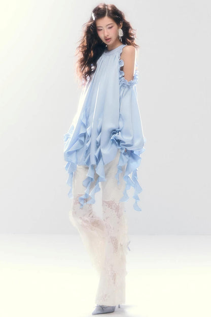 Satin Ruffled Off-Shoulder Dress