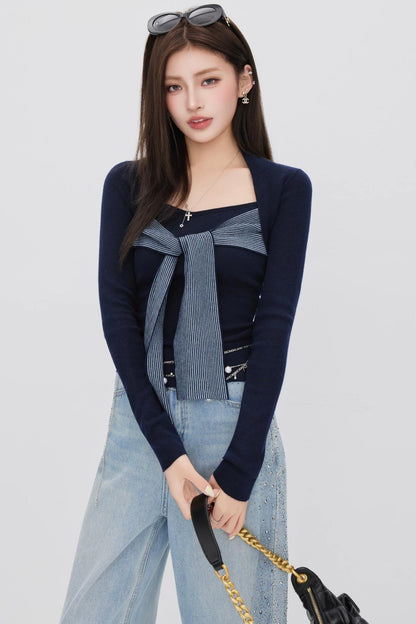 Faux Two-Piece Knit Top