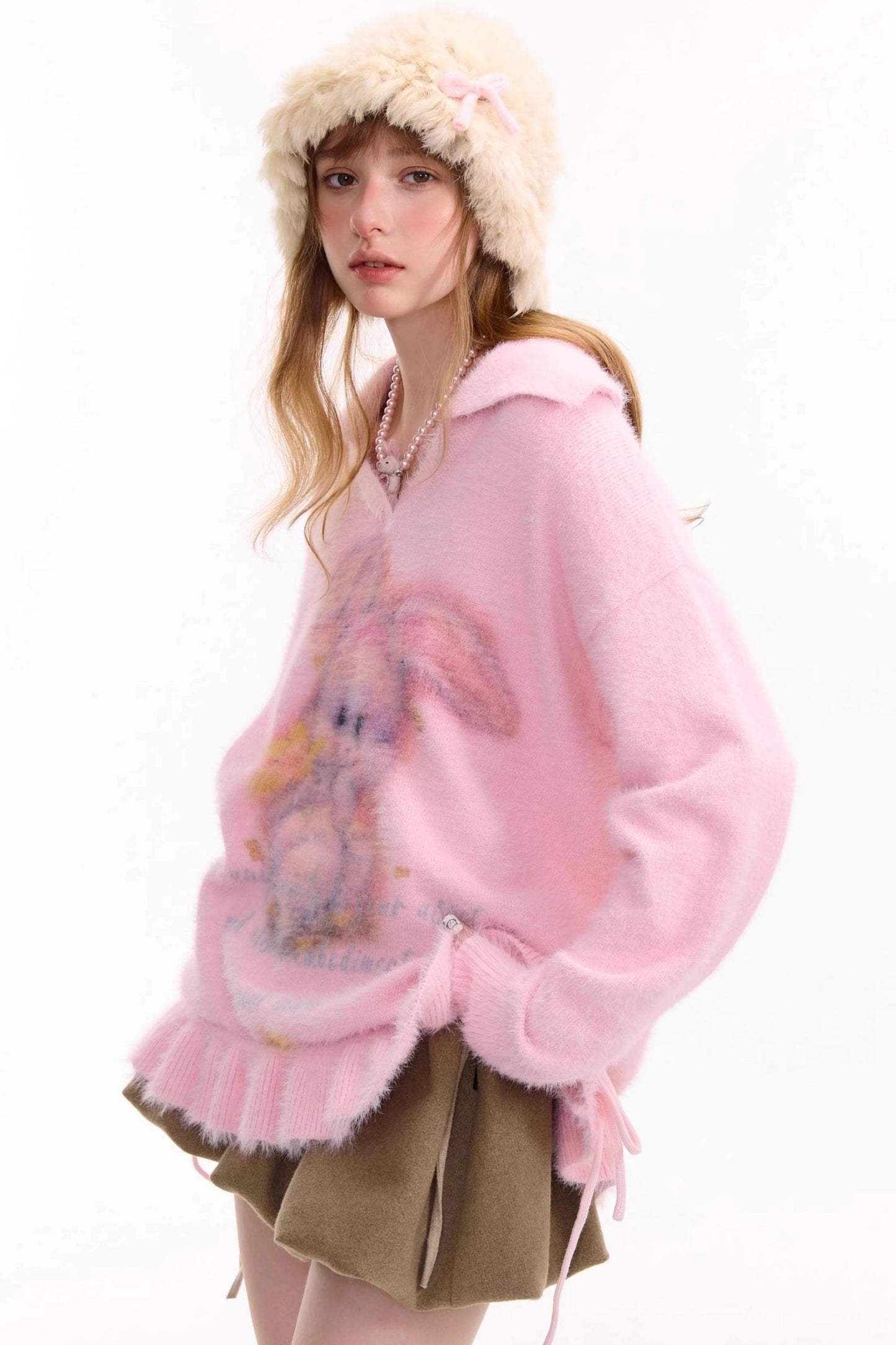 Pleated Hem Drawstring Sweater