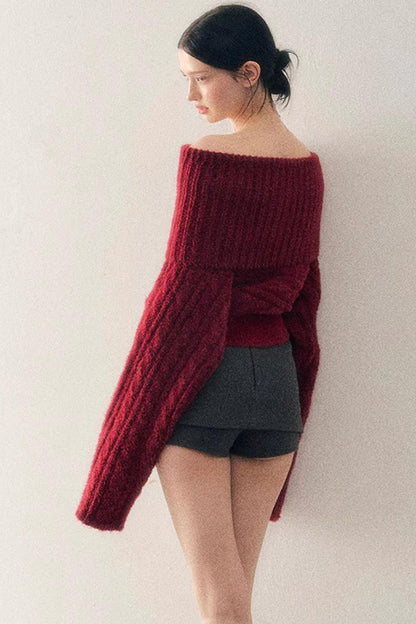 Off-Shoulder Cable Knit Sweater