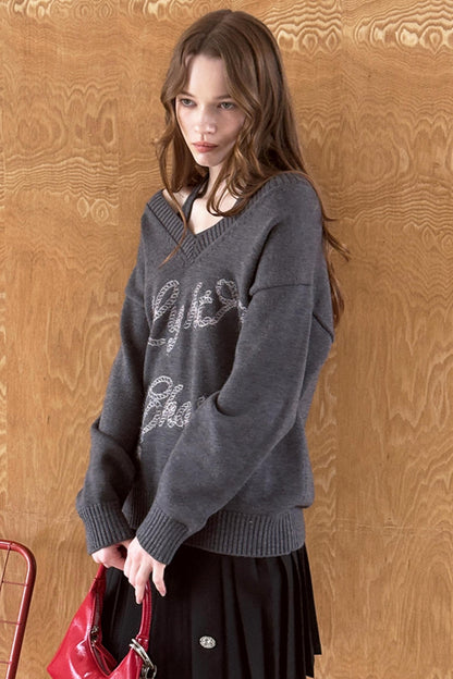 Sweet Girly V-NECK HALTERNECK KNIT SWEATER