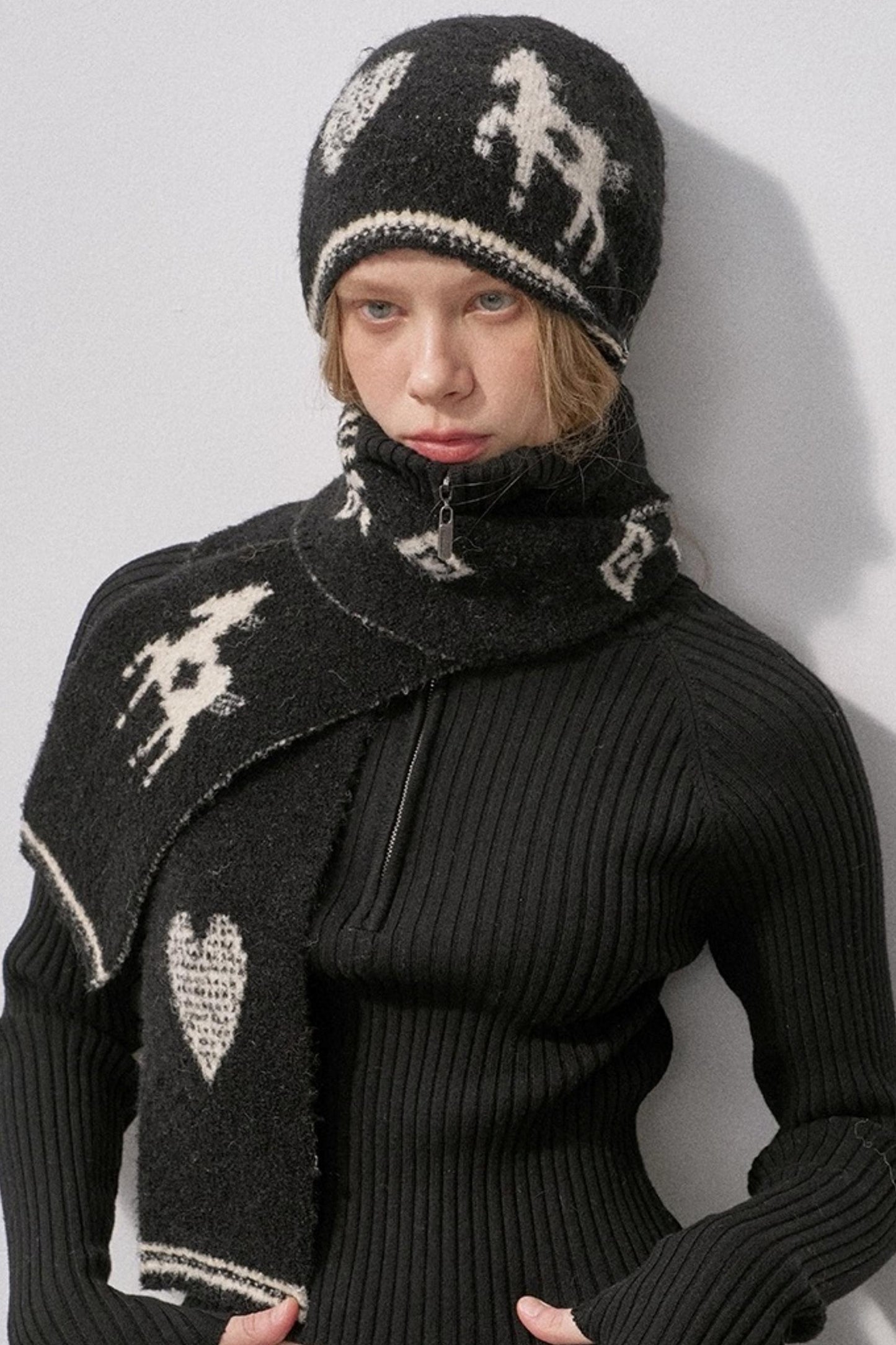 Love Pony Knitted Plush Warm Hat Scarf Set-Up