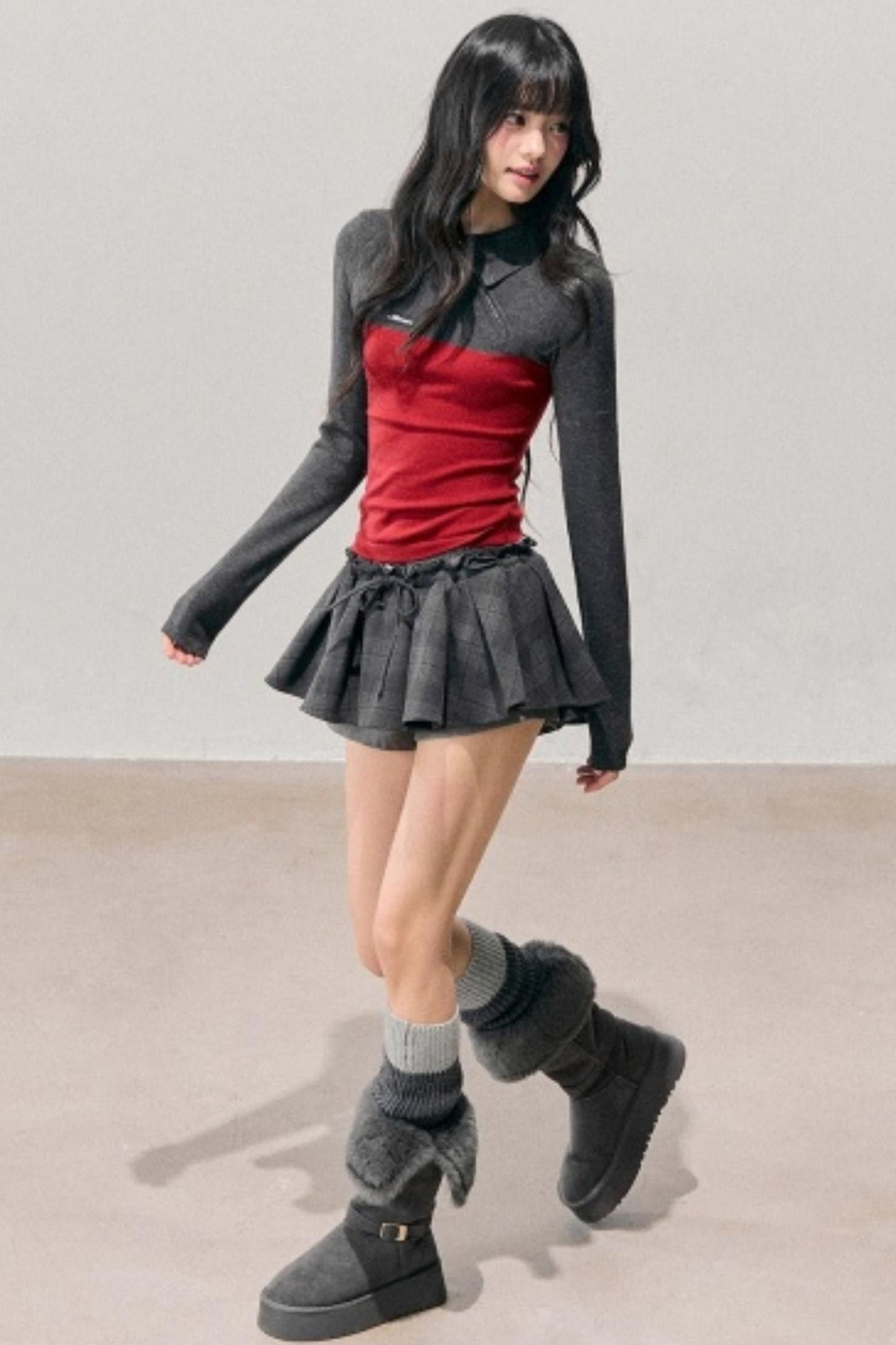 American Long-Sleeve Polo Collar Knit Top