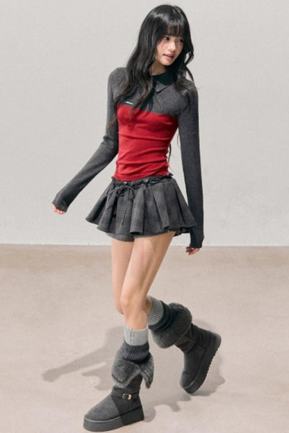 American Long-Sleeve Polo Collar Knit Top