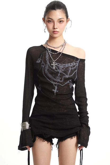 White Mesh Sleeve Top