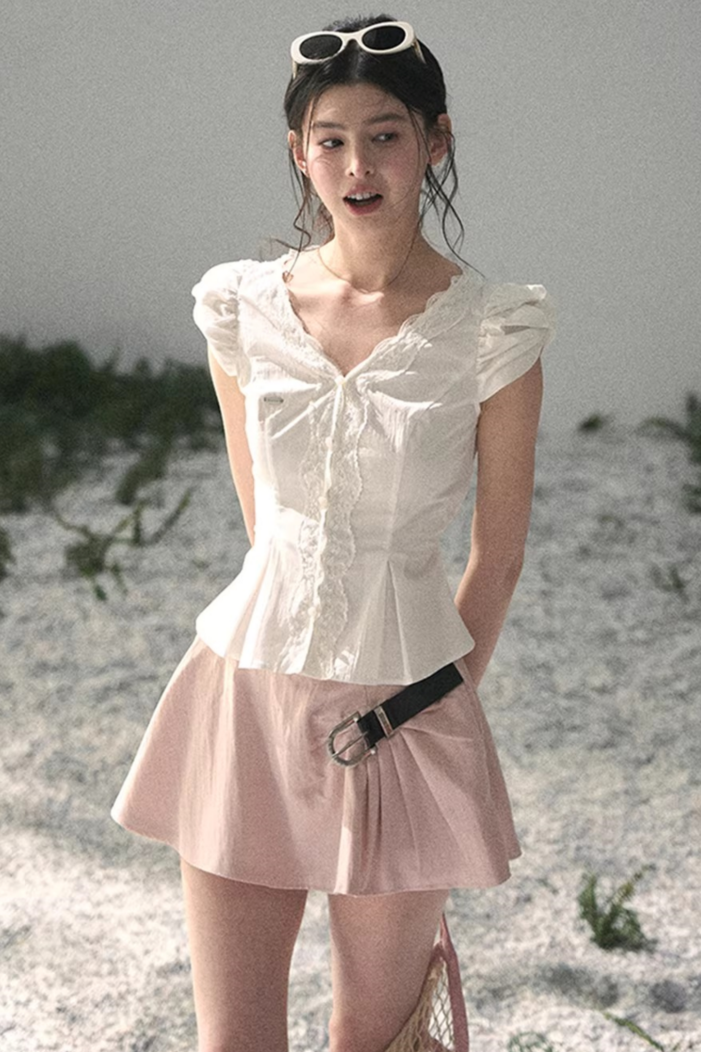 French V-Neck Lace Blouse