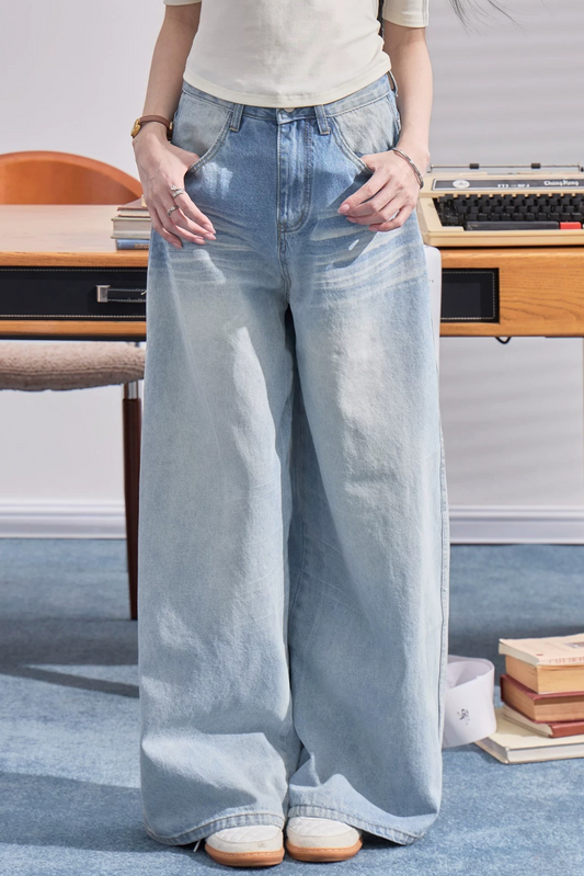 High-Waisted Drapey Denim Pants