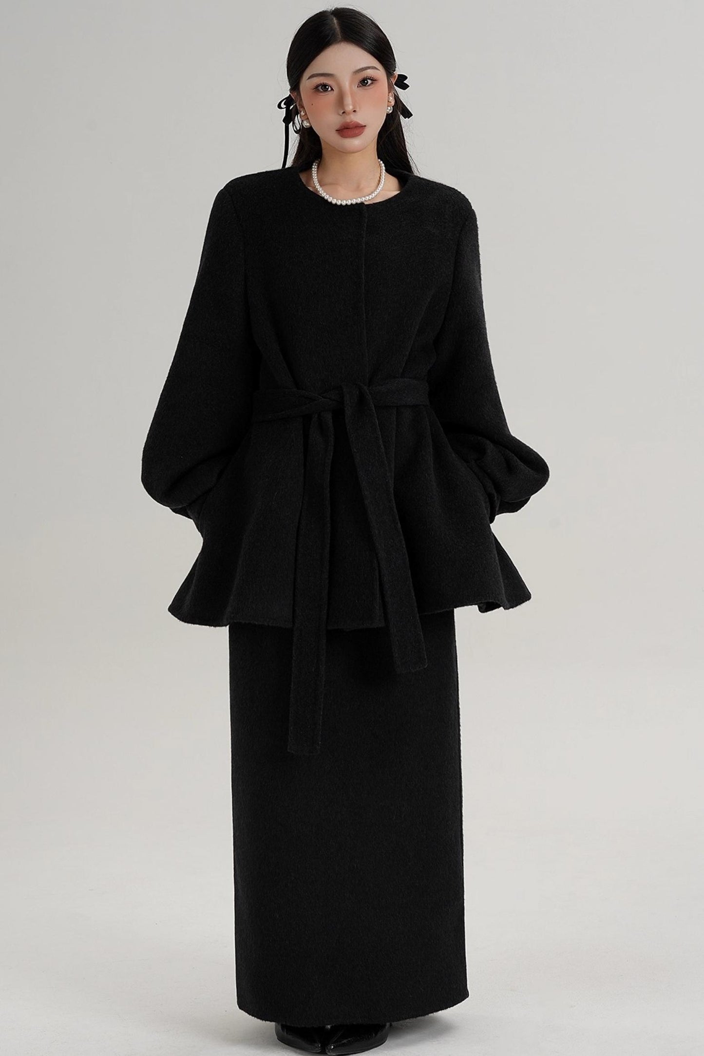 Lantern Sleeve Wool Coat