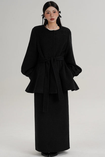 Lantern Sleeve Wool Coat