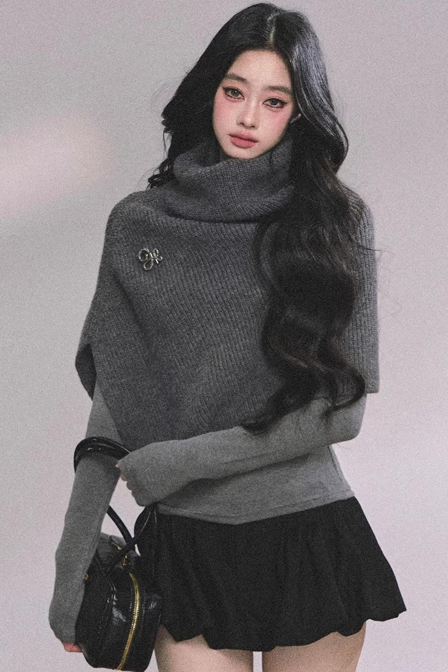 Maple Leaf Knit Sweater Cape Set-Up