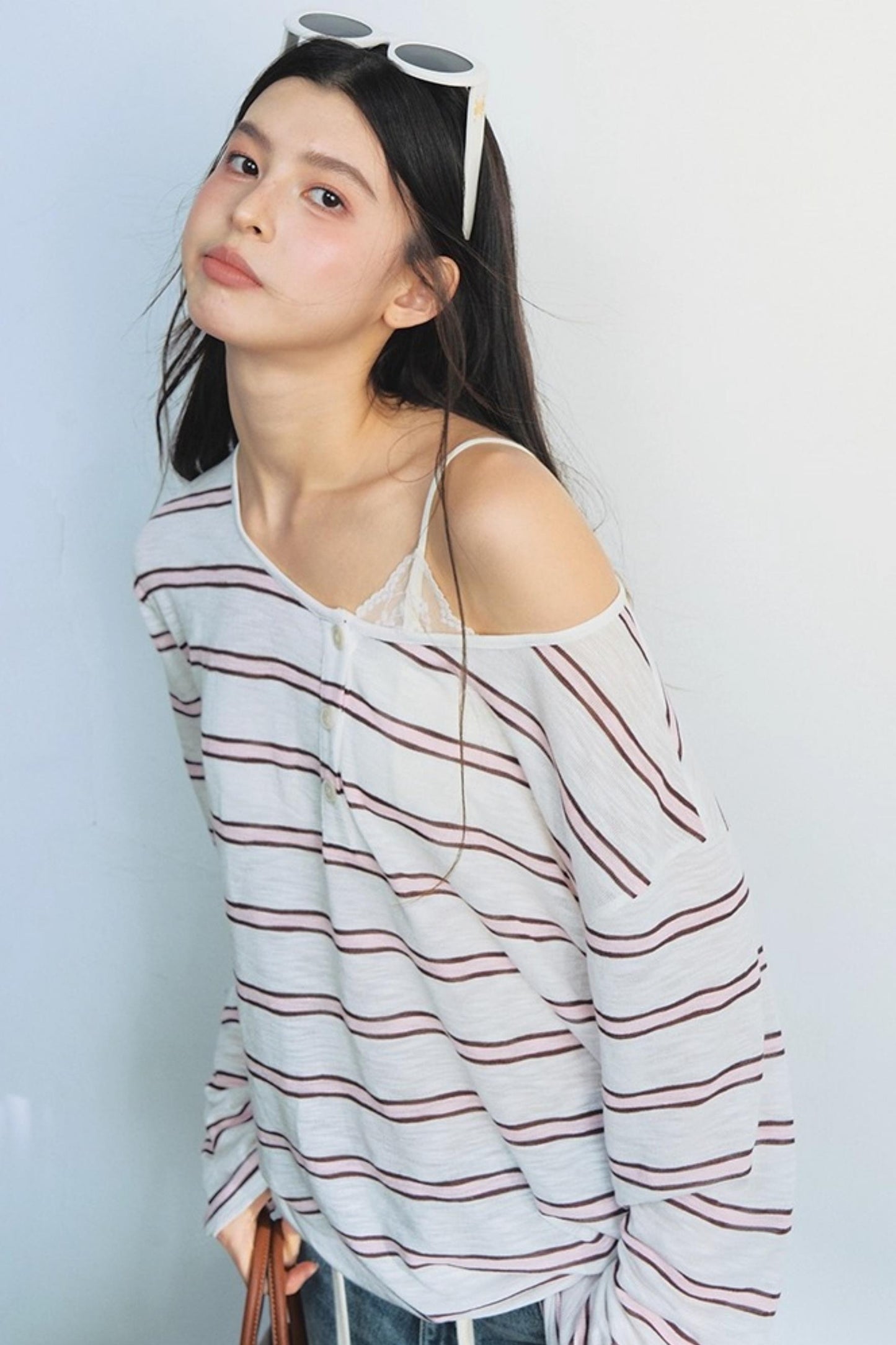 Blue Striped Bag-Up T-Shirt