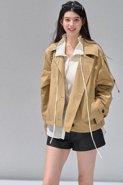 Fungus Edge Collar Drawstring Lace-up Shirt