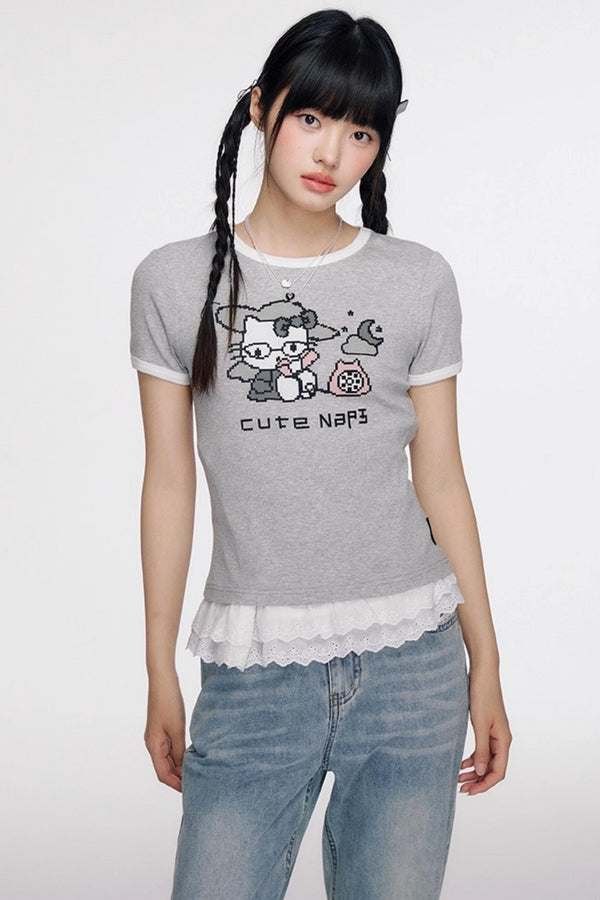 Original Cartoon Print Crop Top