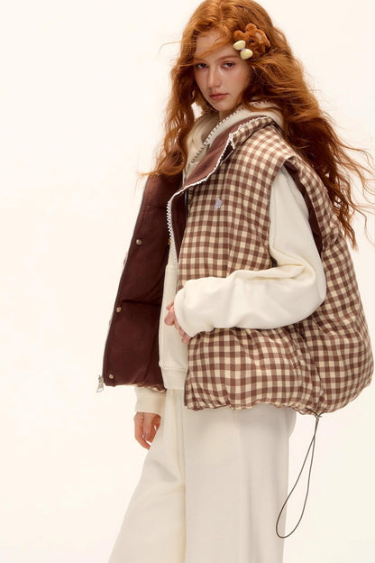 Reversible Plaid Lace Vest Jacket