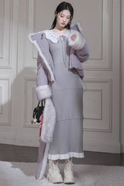 Mist Gray Lace Wool Dress