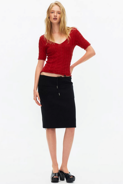 Hollow-Out Knit V-Neck Top