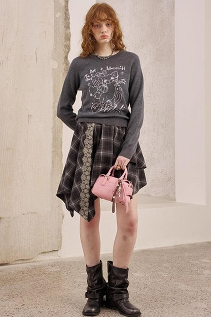 Rose Kitten Crew Neck Knitted Sweater