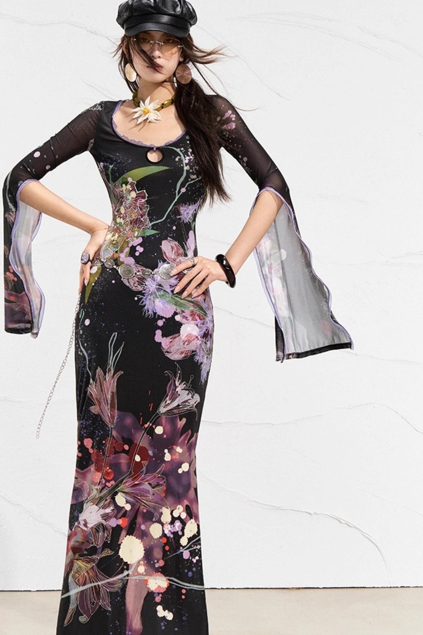 Floral Elegance Side-Slit Dress