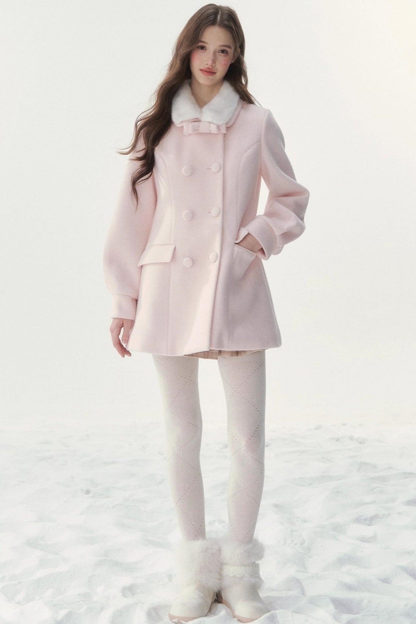 Double-Breasted Fur Collar Coat Set-Up