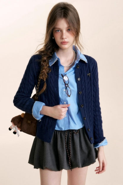 Color-Blocked Woolen Puff Skirt