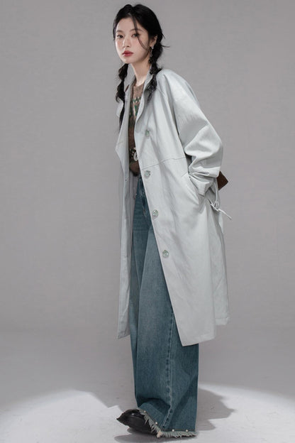 First Gray Leather Trench Coat