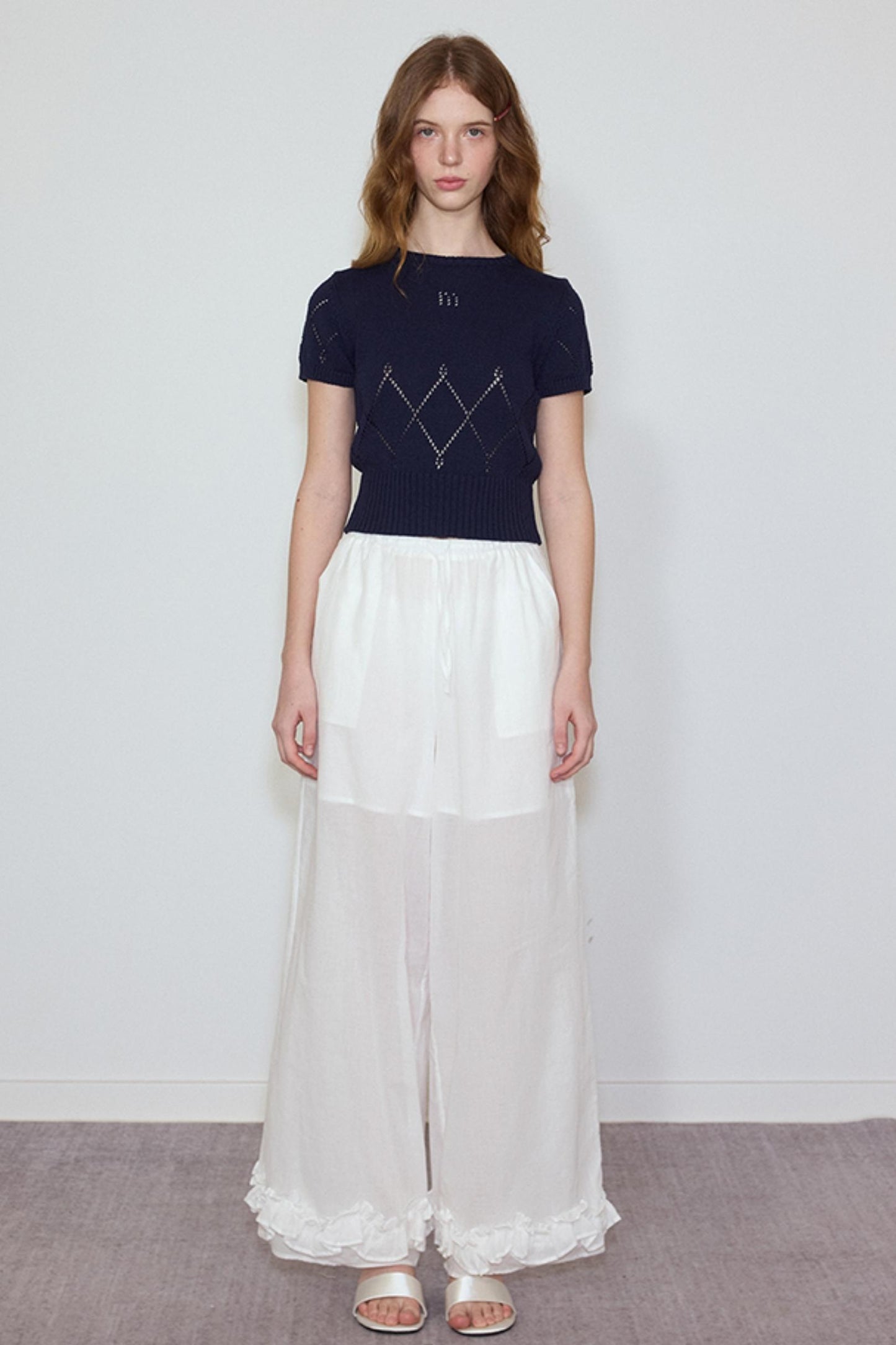 White- Navy Knit Tee