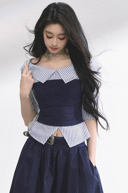 Gray Sugar Striped Short-Sleeved Shirt