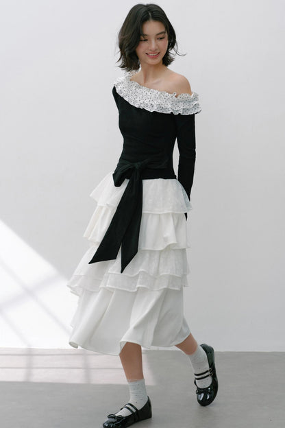 Sweet Slanted Shoulder Long-sleeved T-shirt