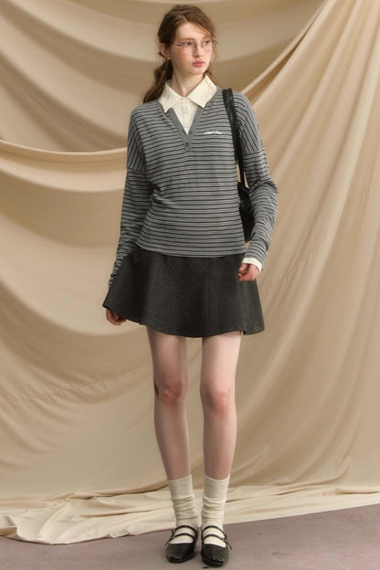 High-Intelligence Striped Long-Sleeved T-Shirt