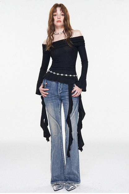 Ruffle One-Shoulder Glitter Top