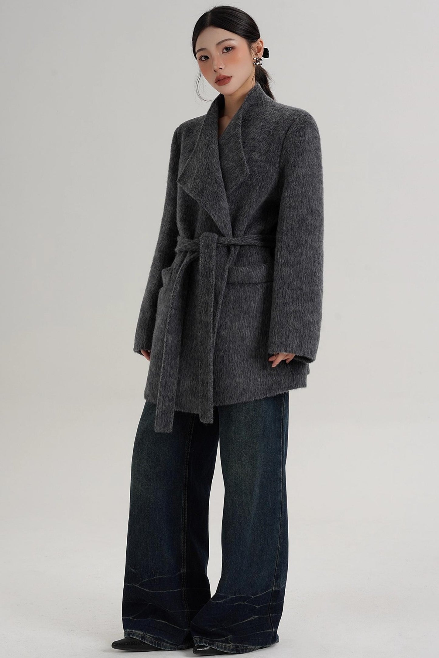 Elegant Gray-Blue Wool Coat