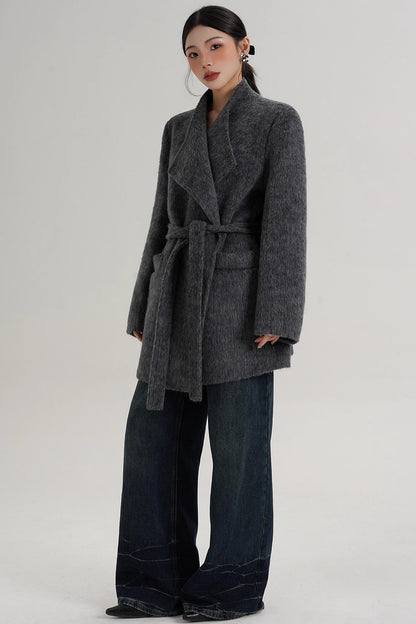 Elegant Gray-Blue Wool Coat