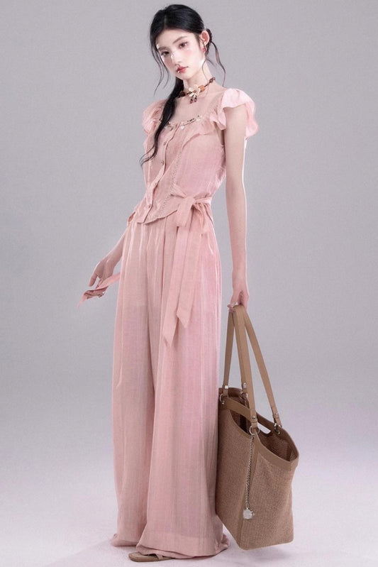 Blossom Breeze Ruffle Sleeve Tie Set-Up