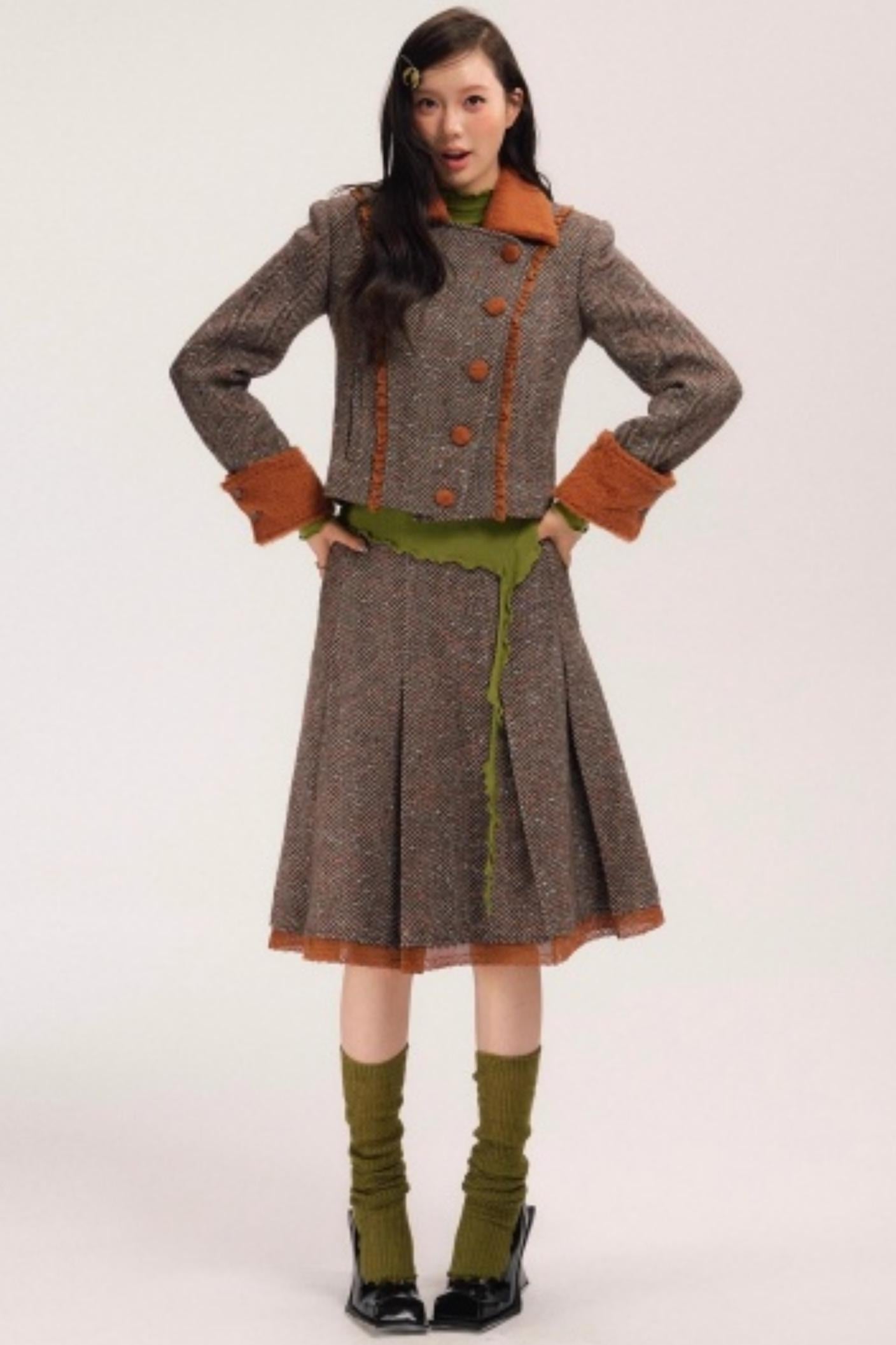 Vintage Wool Herringbone Coat Skirt Set-Up