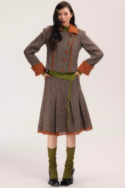 Vintage Wool Herringbone Coat Skirt Set-Up