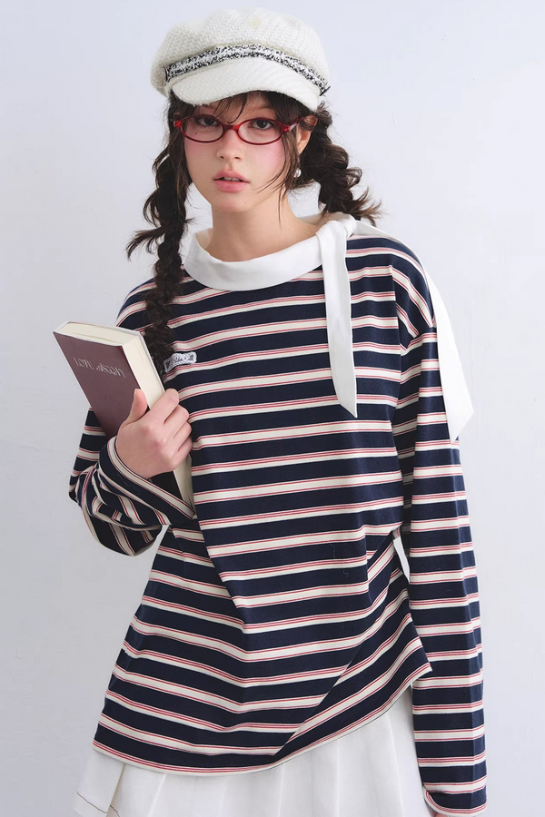 Retro Striped Color-Blocked Top