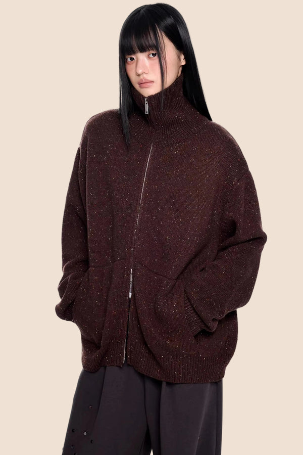 High-Neck Knitted Cardigan