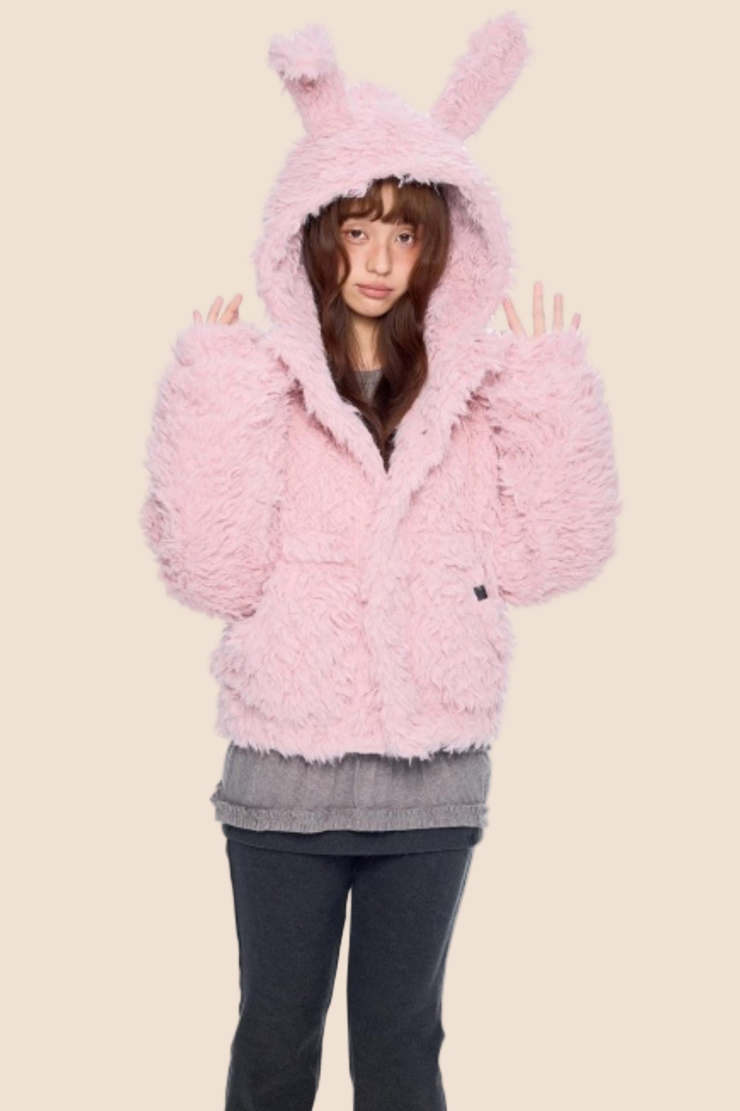 Imitation Wool Hooded Cardigan