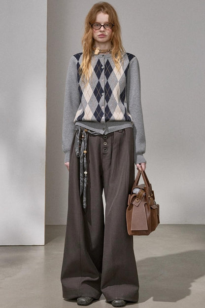 Retro Diamond-Pattern Knit Top