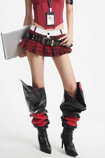 Puff Hem Sweet Plaid Mini Skirt