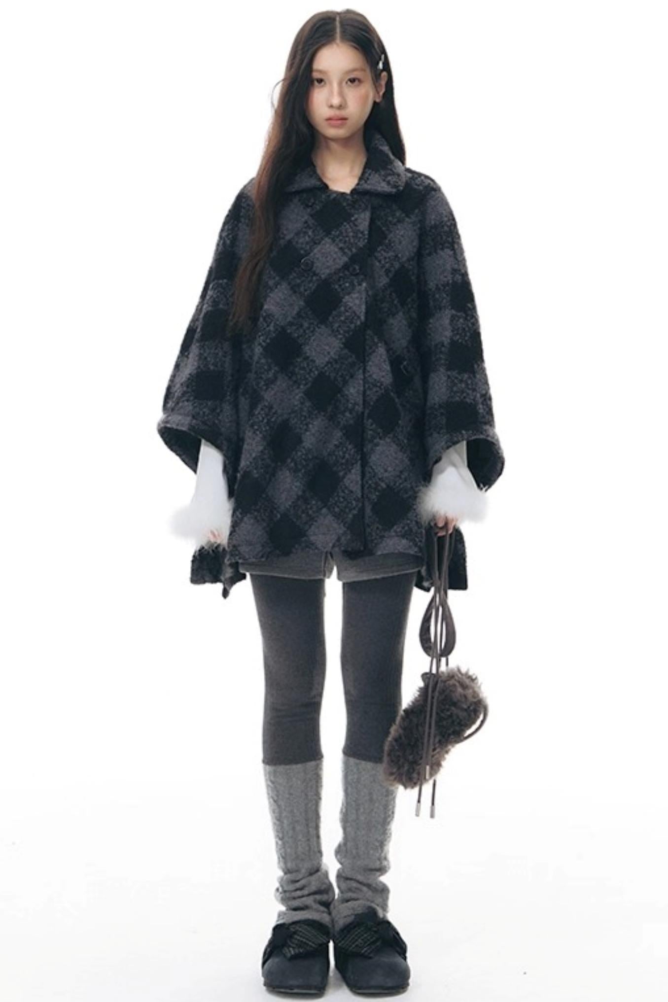 Plaid Cape Winter Coat