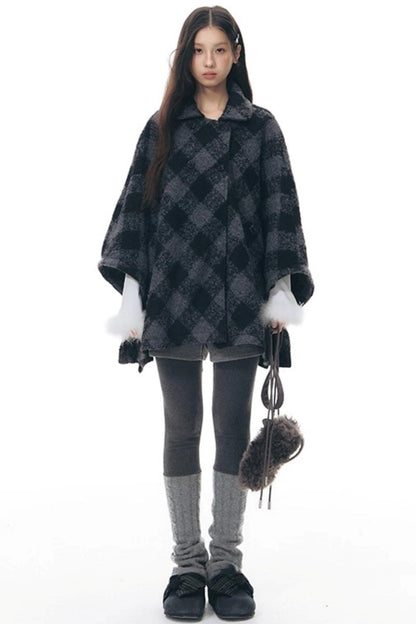 Plaid Cape Winter Coat