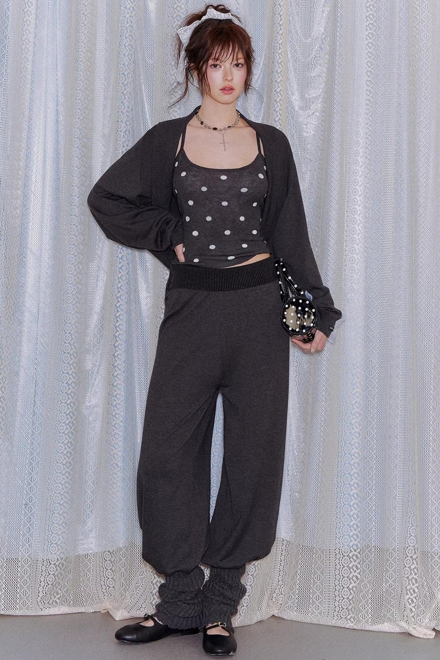 Lyocell Polka Dot Cardigan Set-Up