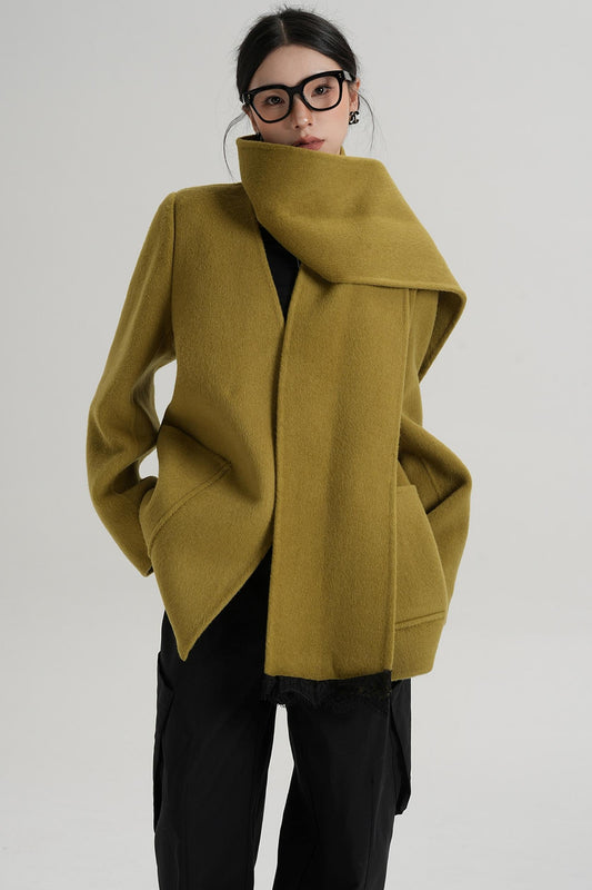 Scarf Patchwork Lace Woolen Coat