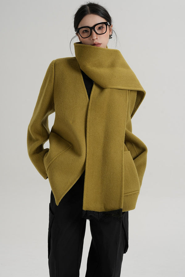 Scarf Patchwork Lace Woolen Coat