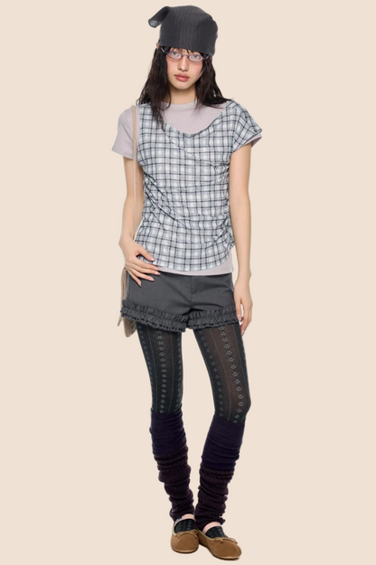 Plaid Layered Retro Top Set