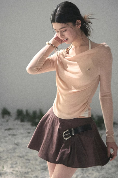 프로스티 숄더 홀터 탑