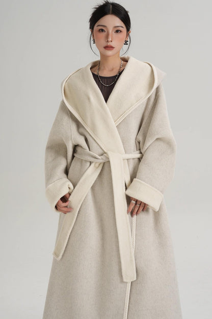 Temperament Hooded Wool Reversible Coat