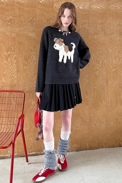Puppy Jacquard Cloud Sweater