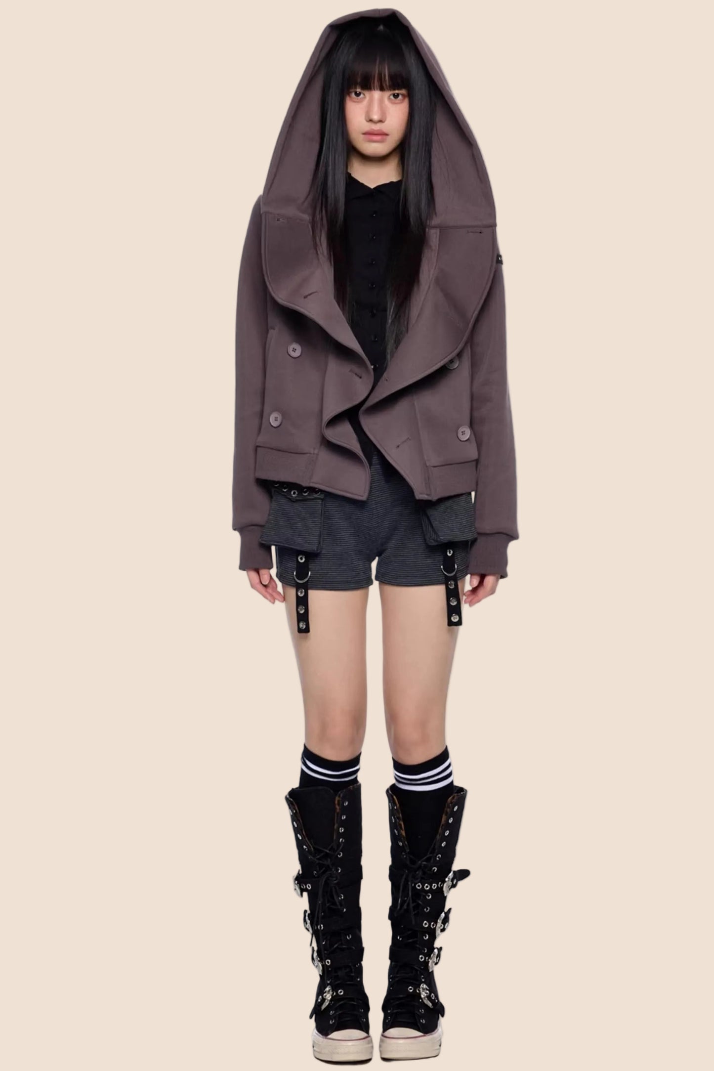 Gestreifter Dekonstruierter Kapuzenoberteil